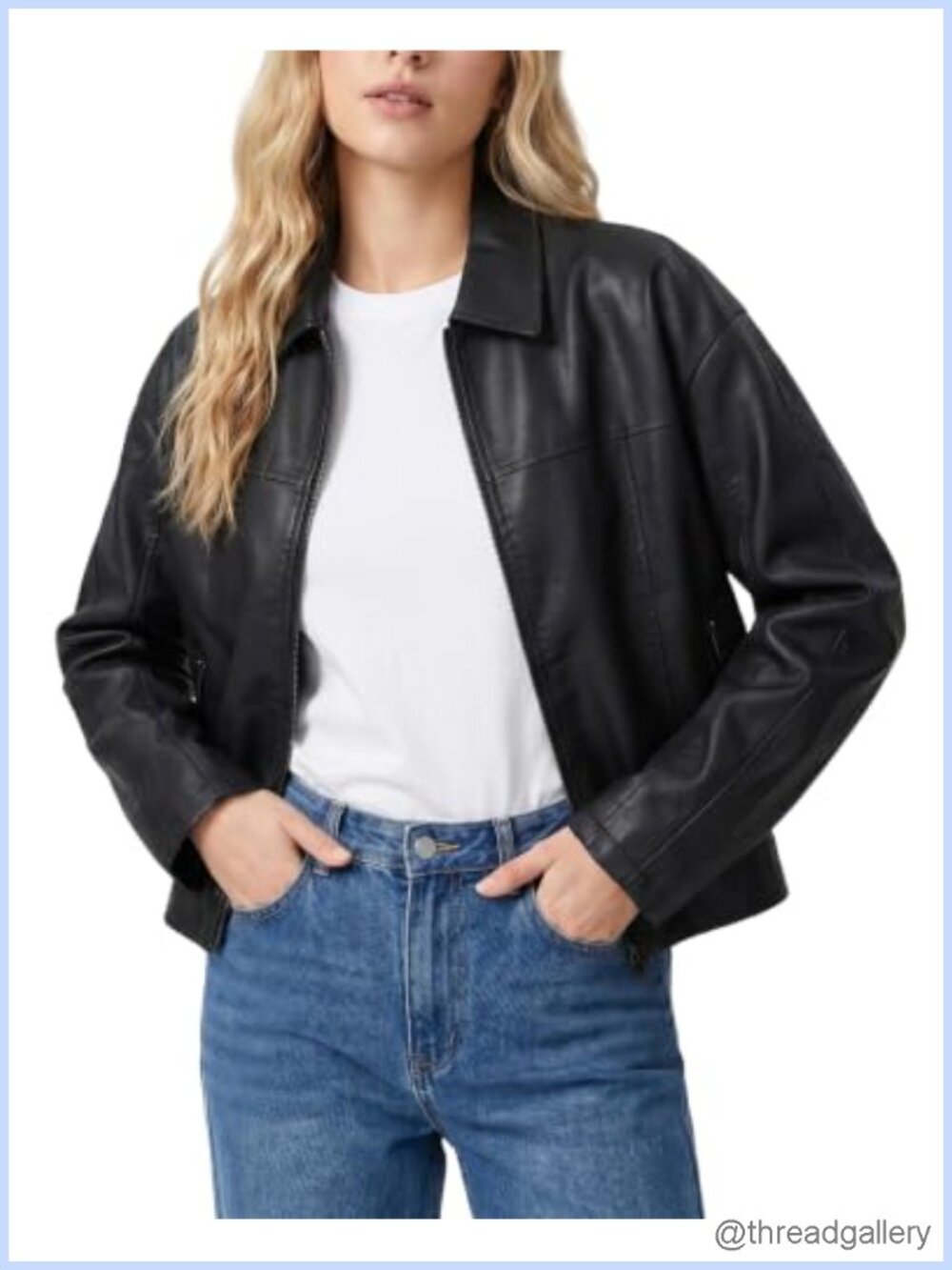 Women's Faux Leather Bomber Jacket Moto Motorcycle Zip-Up